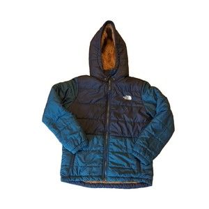 The North Face Mount Chimbo Jacket Coat Boys L Blue Zip Hooded Reversible